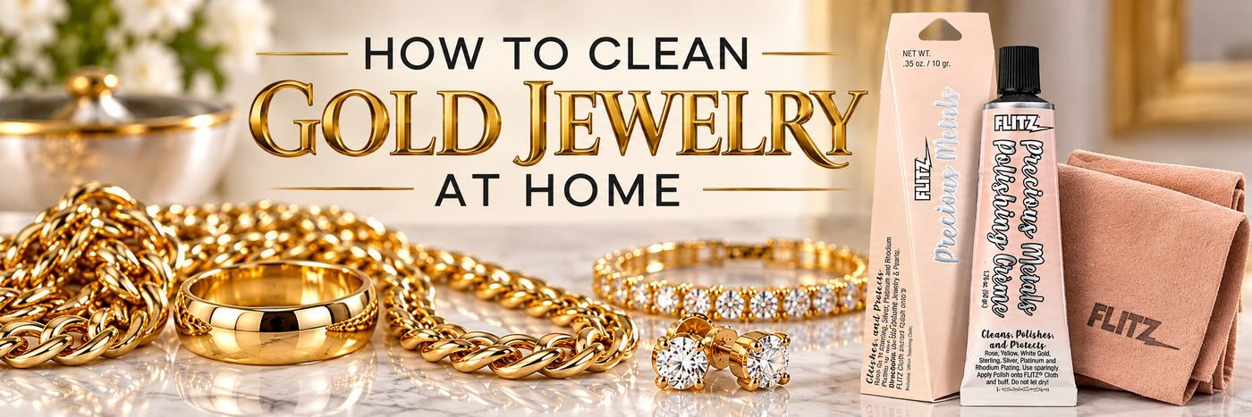 Clean and polished gold jewelry with Flitz Precious Metals Polish and polishing cloth